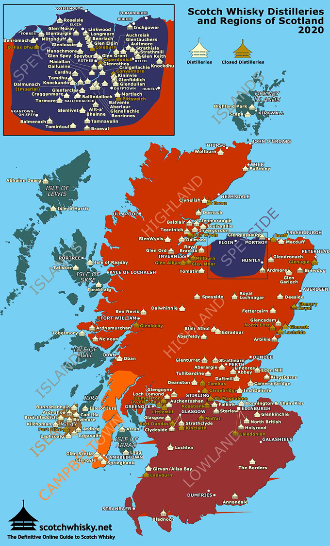 Scotch Whisky Distilleries map